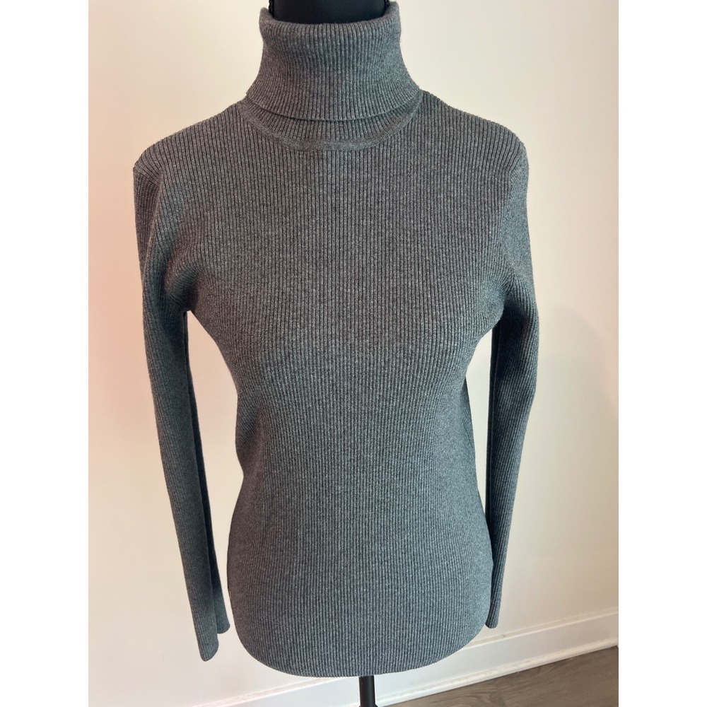 Lauren Ralph Lauren Gray Ribbed Turtleneck Sweater Slim Fit Runs Small Size L